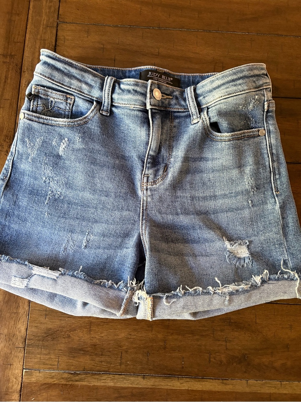 Judy Blue Light Blue Distressed Denim Cutoff Jean Shorts size small VGUC